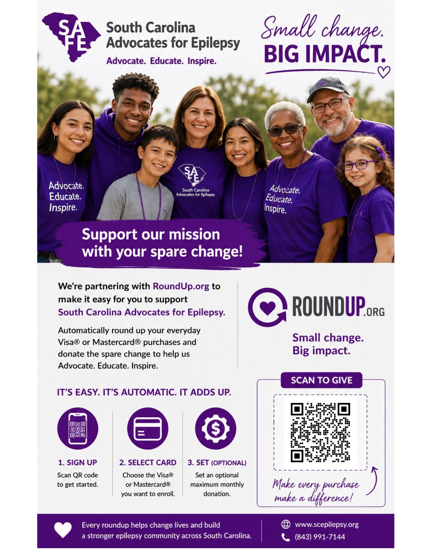 Support S.A.F.E. with your spare change through RoundUp
